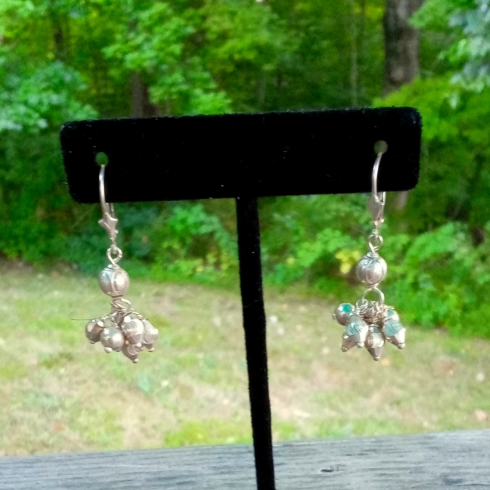 Sterling silver multi shape lever back drop earrings